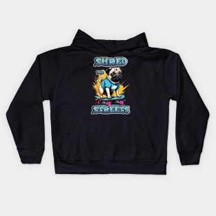 Shred the Streets, Pug Dog on a Skateboard Kids Hoodie